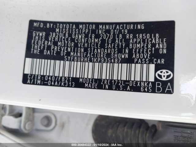 Photo 8 VIN: 5YFBURHE1KP935487 - TOYOTA COROLLA 