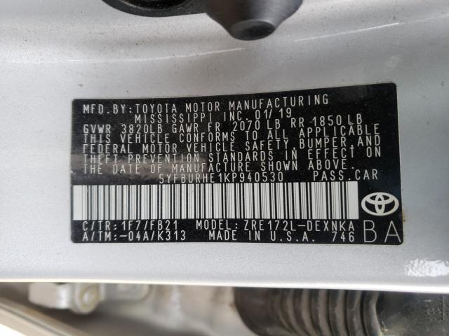 Photo 9 VIN: 5YFBURHE1KP940530 - TOYOTA COROLLA L 