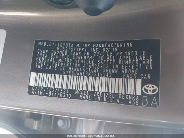 Photo 8 VIN: 5YFBURHE1KP945243 - TOYOTA COROLLA 