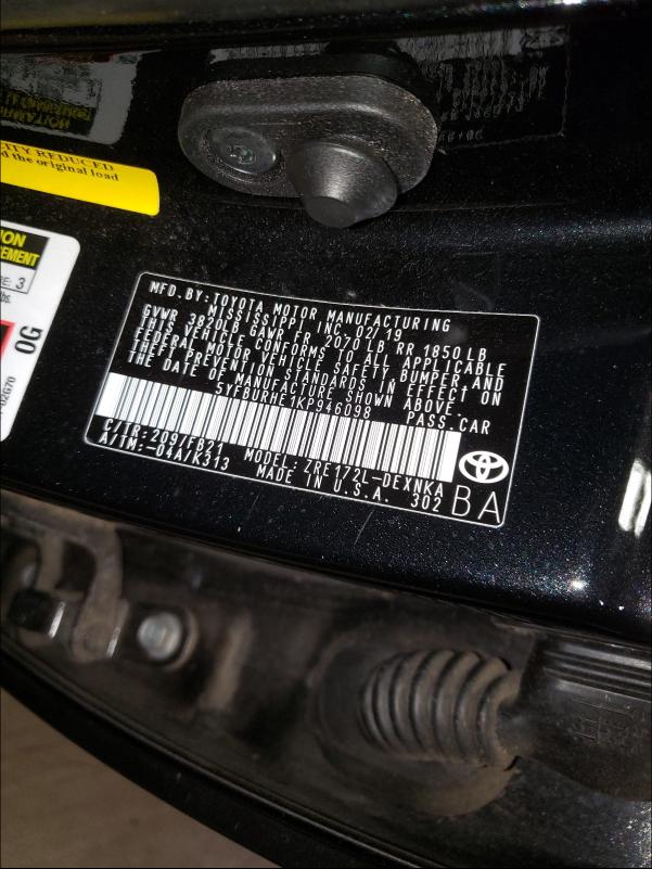 Photo 9 VIN: 5YFBURHE1KP946098 - TOYOTA COROLLA L 