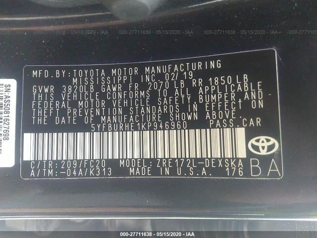 Photo 8 VIN: 5YFBURHE1KP946960 - TOYOTA COROLLA 