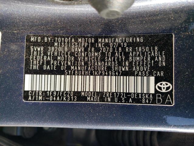 Photo 12 VIN: 5YFBURHE1KP949647 - TOYOTA COROLLA 