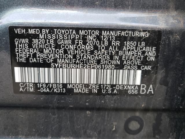 Photo 9 VIN: 5YFBURHE2EP061980 - TOYOTA COROLLA L 