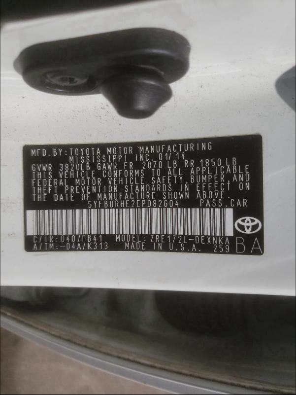 Photo 9 VIN: 5YFBURHE2EP082604 - TOYOTA COROLLA L 