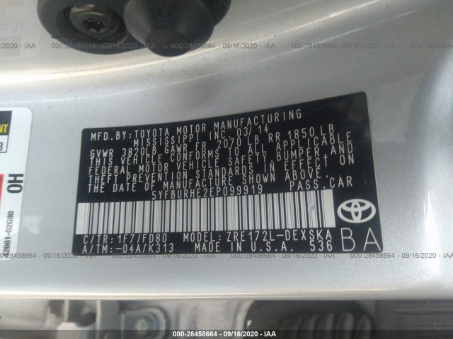 Photo 8 VIN: 5YFBURHE2EP099919 - TOYOTA COROLLA 