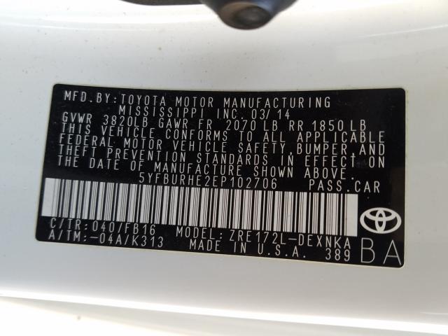 Photo 9 VIN: 5YFBURHE2EP102706 - TOYOTA COROLLA L 