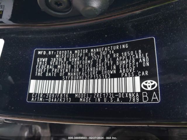 Photo 8 VIN: 5YFBURHE2EP155163 - TOYOTA COROLLA 