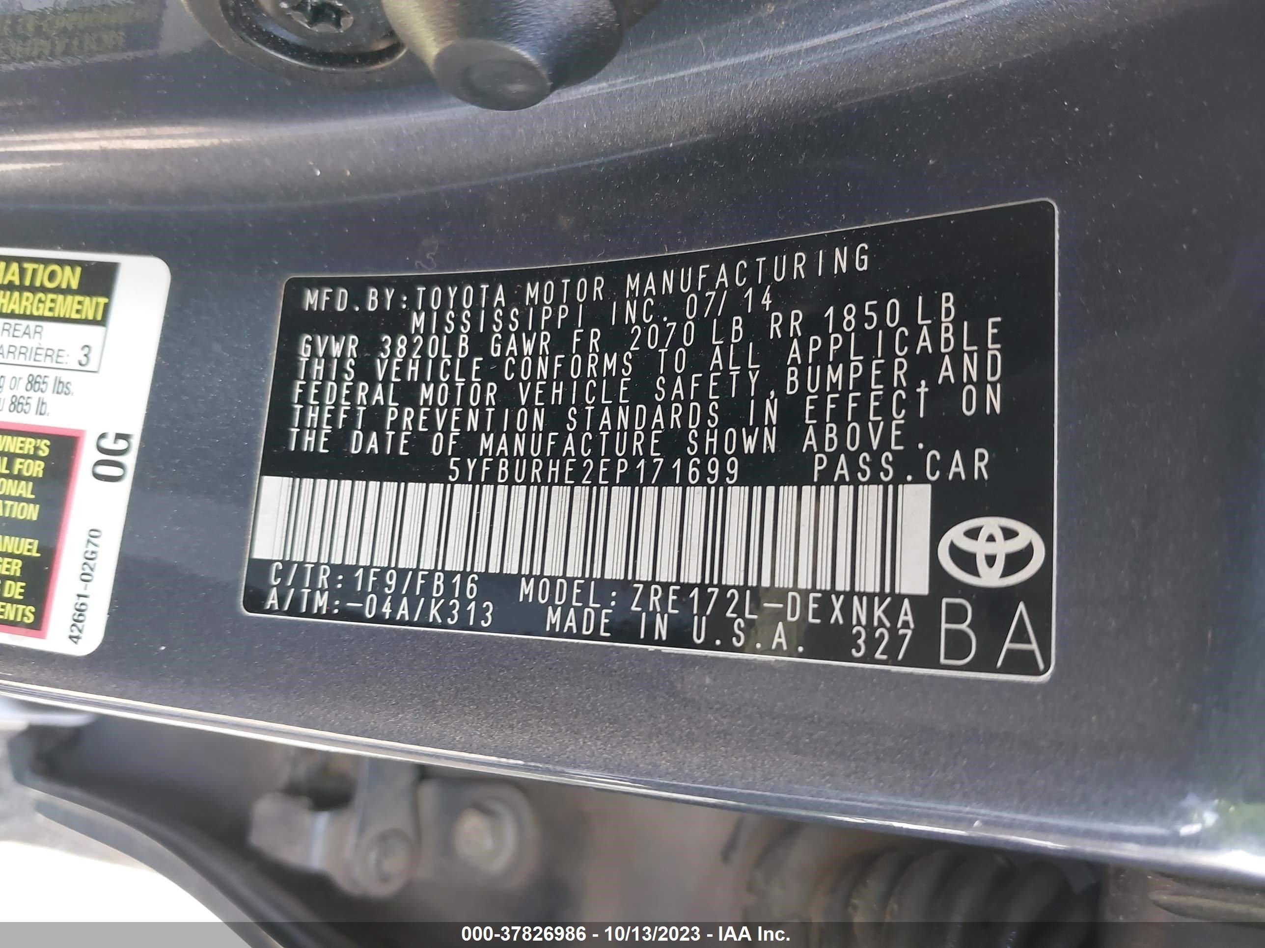 Photo 8 VIN: 5YFBURHE2EP171699 - TOYOTA COROLLA 