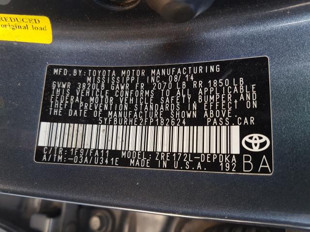 Photo 9 VIN: 5YFBURHE2FP182624 - TOYOTA COROLLA L 