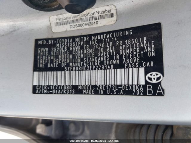 Photo 8 VIN: 5YFBURHE2FP229148 - TOYOTA COROLLA 