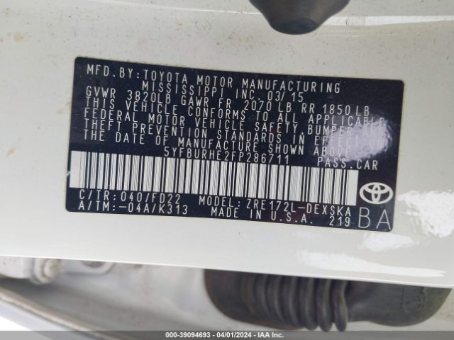 Photo 8 VIN: 5YFBURHE2FP286711 - TOYOTA COROLLA 