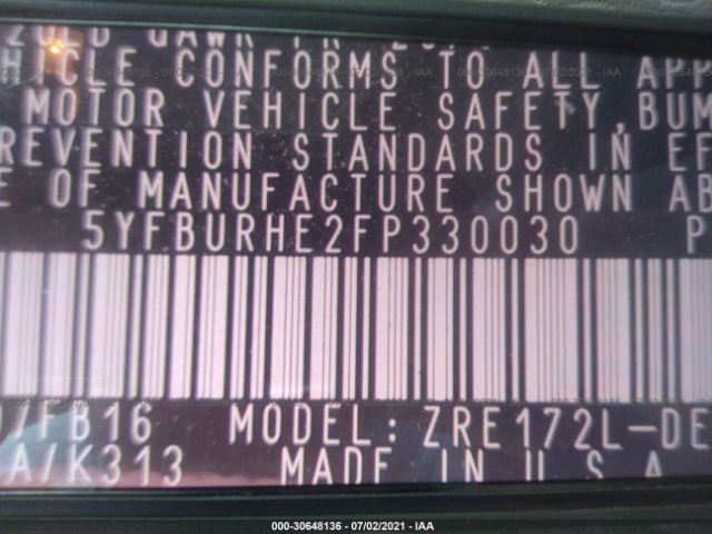 Photo 8 VIN: 5YFBURHE2FP330030 - TOYOTA COROLLA 