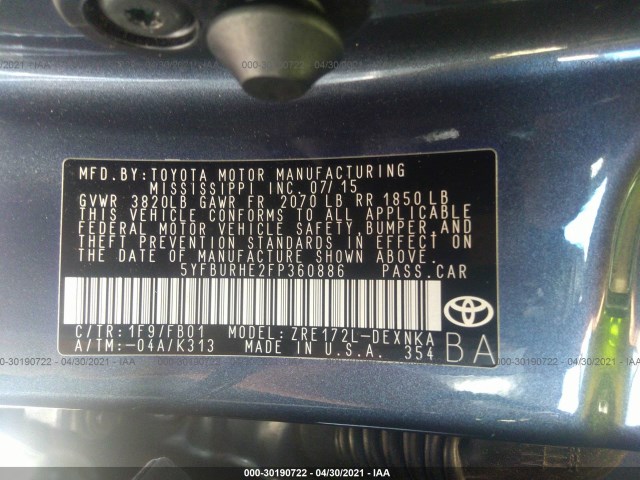 Photo 8 VIN: 5YFBURHE2FP360886 - TOYOTA COROLLA 