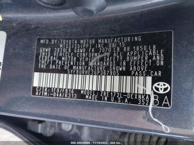 Photo 8 VIN: 5YFBURHE2GP367905 - TOYOTA COROLLA 