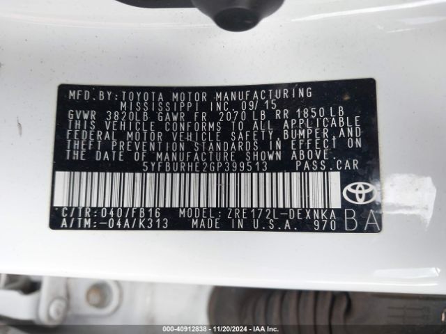 Photo 8 VIN: 5YFBURHE2GP399513 - TOYOTA COROLLA 