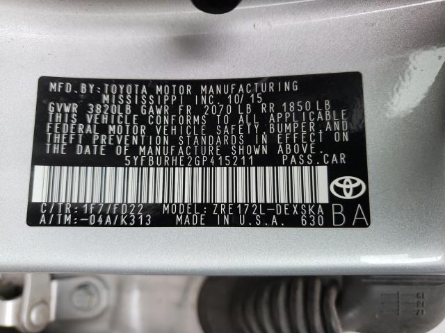 Photo 9 VIN: 5YFBURHE2GP415211 - TOYOTA COROLLA L 