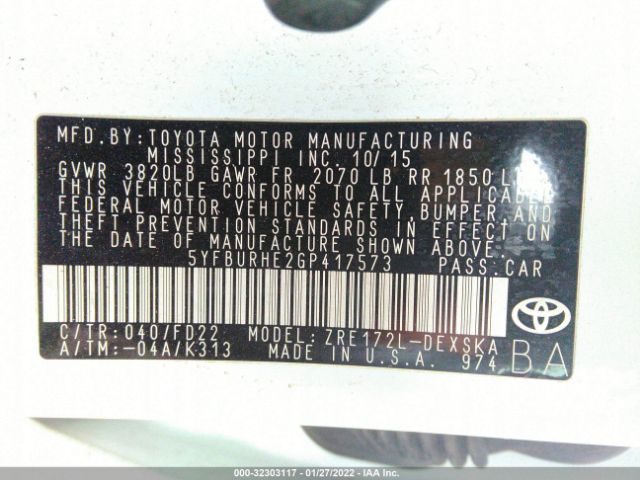 Photo 8 VIN: 5YFBURHE2GP417573 - TOYOTA COROLLA 