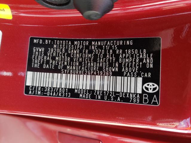 Photo 9 VIN: 5YFBURHE2GP419369 - TOYOTA COROLLA L 