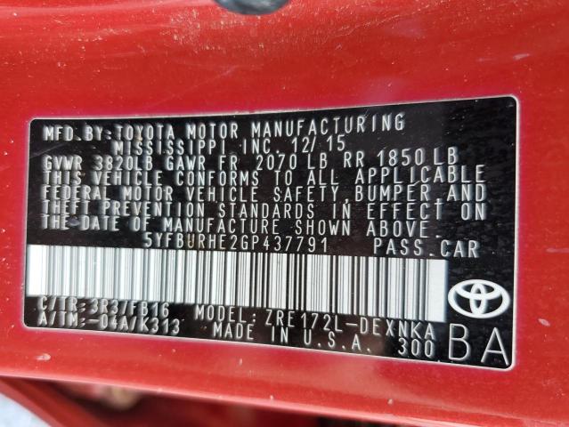 Photo 11 VIN: 5YFBURHE2GP437791 - TOYOTA COROLLA L 