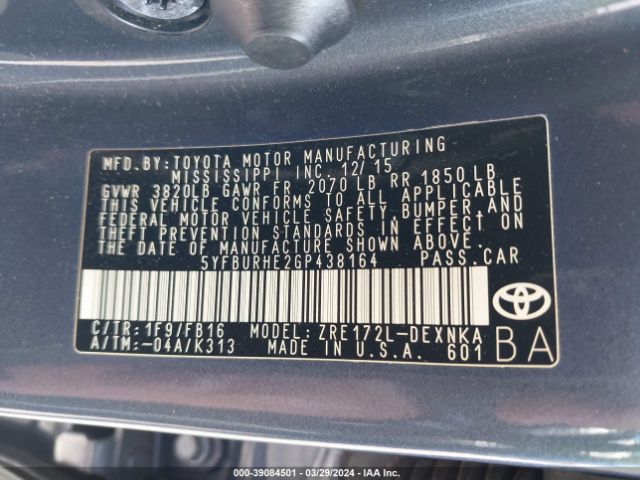 Photo 8 VIN: 5YFBURHE2GP438164 - TOYOTA COROLLA 