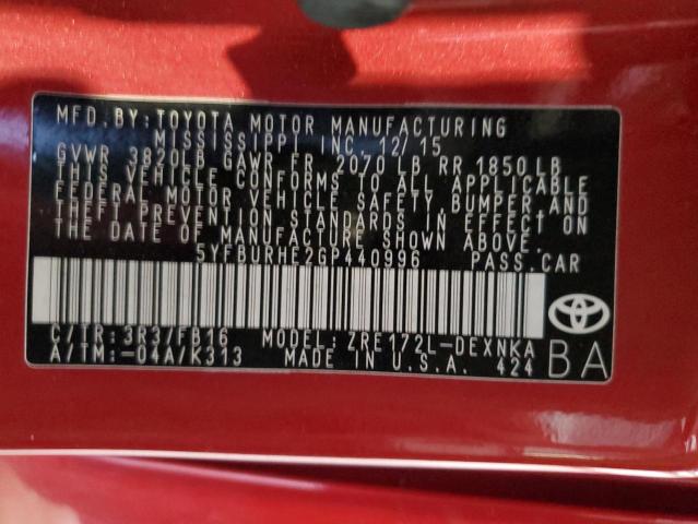 Photo 11 VIN: 5YFBURHE2GP440996 - TOYOTA COROLLA L 