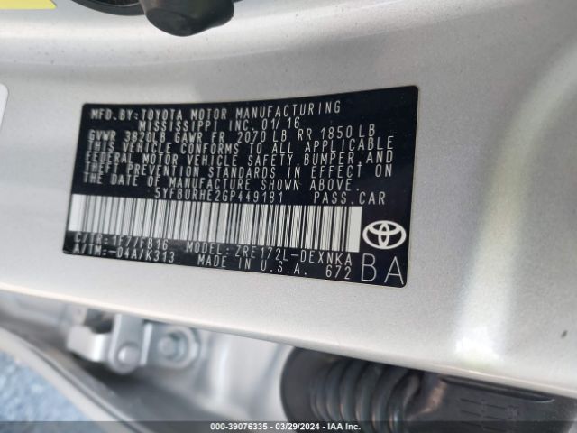 Photo 8 VIN: 5YFBURHE2GP449181 - TOYOTA COROLLA 