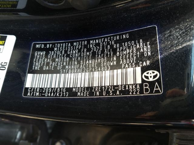 Photo 9 VIN: 5YFBURHE2GP454803 - TOYOTA COROLLA L 