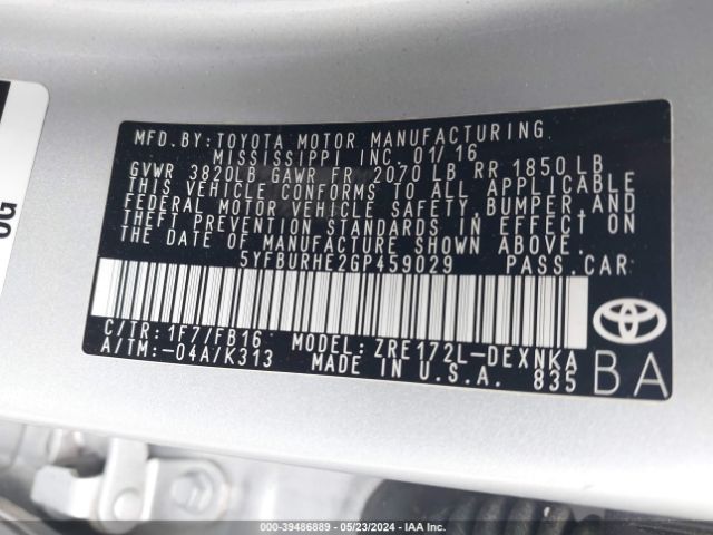 Photo 8 VIN: 5YFBURHE2GP459029 - TOYOTA COROLLA 