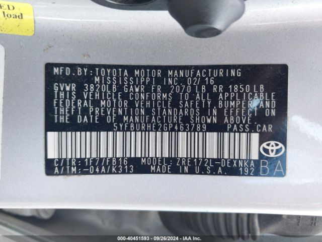 Photo 8 VIN: 5YFBURHE2GP463789 - TOYOTA COROLLA 