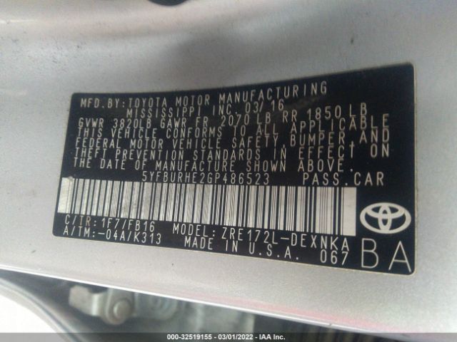 Photo 8 VIN: 5YFBURHE2GP486523 - TOYOTA COROLLA 