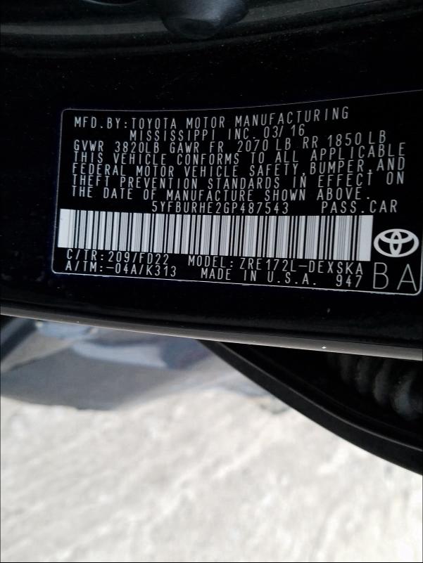 Photo 9 VIN: 5YFBURHE2GP487543 - TOYOTA COROLLA L 