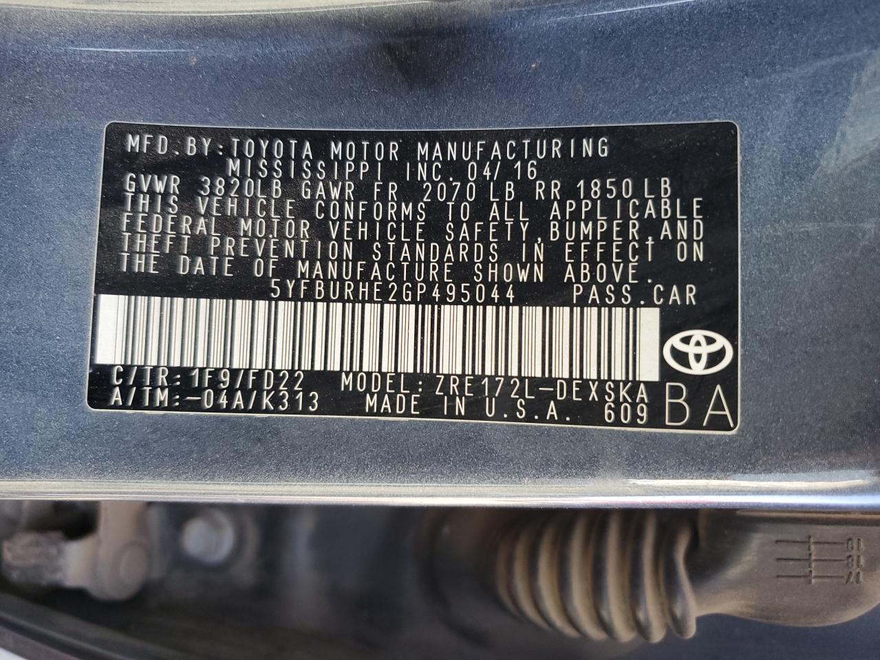 Photo 11 VIN: 5YFBURHE2GP495044 - TOYOTA COROLLA 