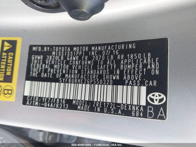 Photo 8 VIN: 5YFBURHE2GP550320 - TOYOTA COROLLA 