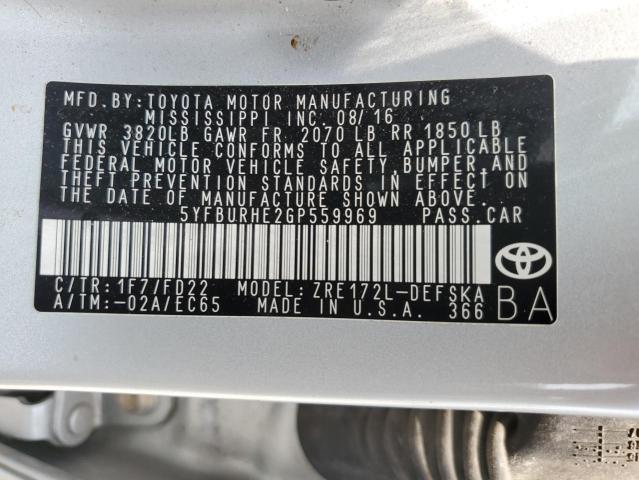 Photo 11 VIN: 5YFBURHE2GP559969 - TOYOTA COROLLA L 