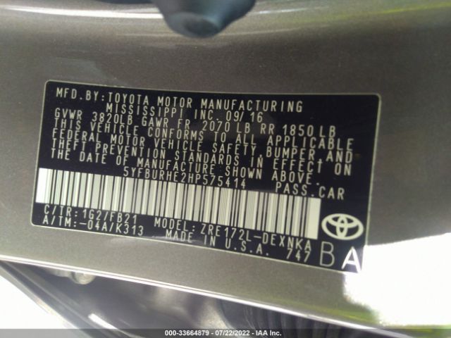 Photo 8 VIN: 5YFBURHE2HP575414 - TOYOTA COROLLA 