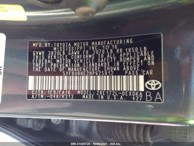 Photo 8 VIN: 5YFBURHE2HP625812 - TOYOTA COROLLA 