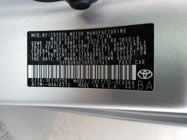 Photo 9 VIN: 5YFBURHE2HP627141 - TOYOTA COROLLA L 