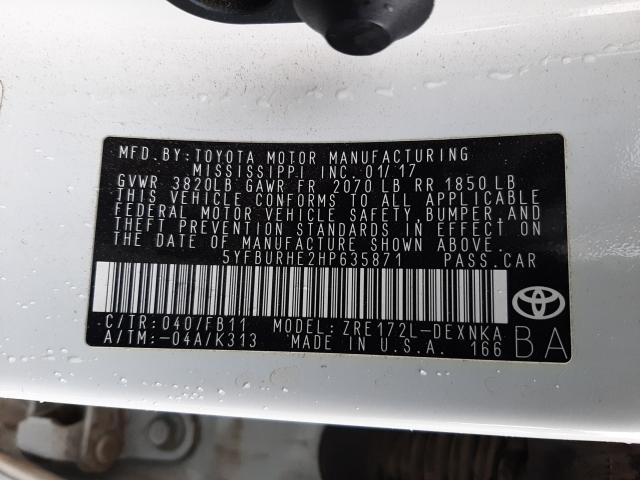 Photo 9 VIN: 5YFBURHE2HP635871 - TOYOTA COROLLA L 