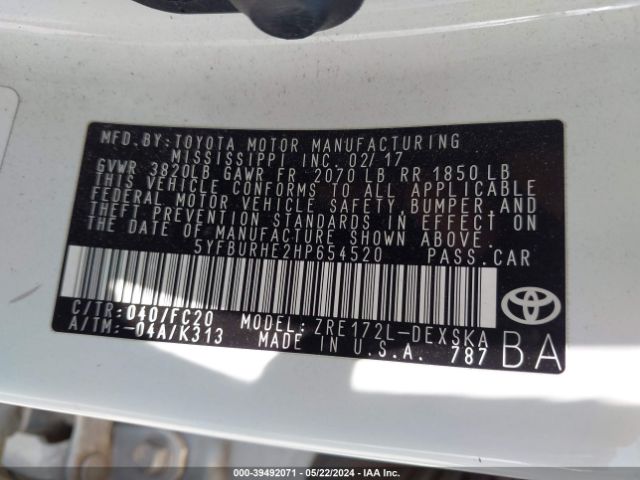 Photo 8 VIN: 5YFBURHE2HP654520 - TOYOTA COROLLA 