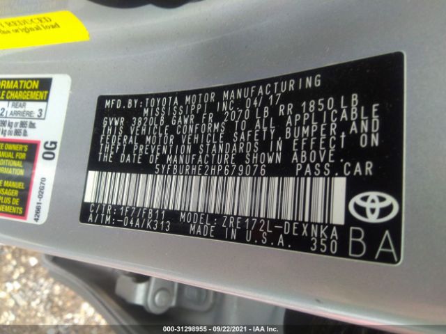 Photo 8 VIN: 5YFBURHE2HP679076 - TOYOTA COROLLA 