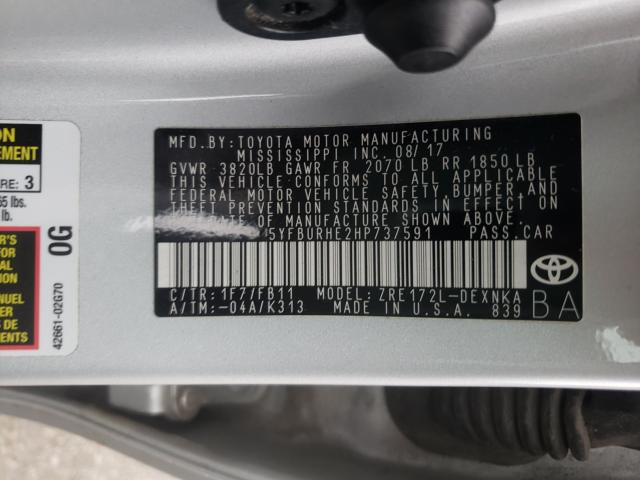 Photo 9 VIN: 5YFBURHE2HP737591 - TOYOTA COROLLA L 