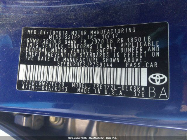 Photo 8 VIN: 5YFBURHE2JP759144 - TOYOTA COROLLA 