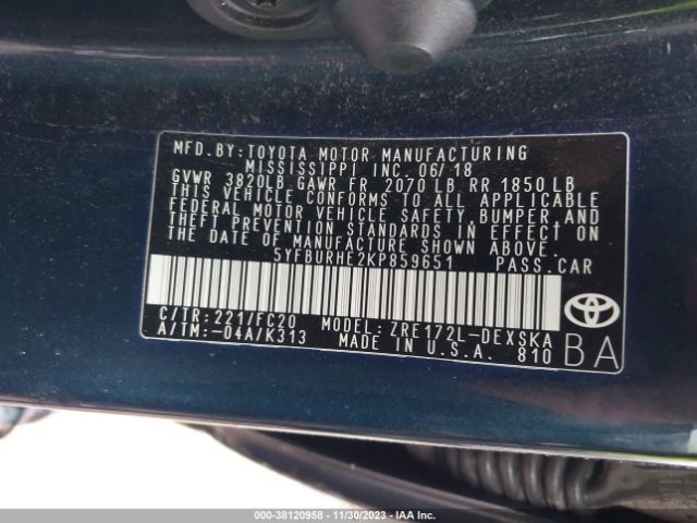 Photo 8 VIN: 5YFBURHE2KP859651 - TOYOTA COROLLA 