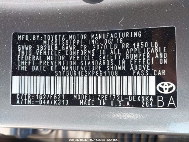 Photo 8 VIN: 5YFBURHE2KP861108 - TOYOTA COROLLA 