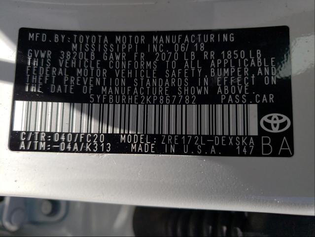 Photo 9 VIN: 5YFBURHE2KP867782 - TOYOTA COROLLA L 