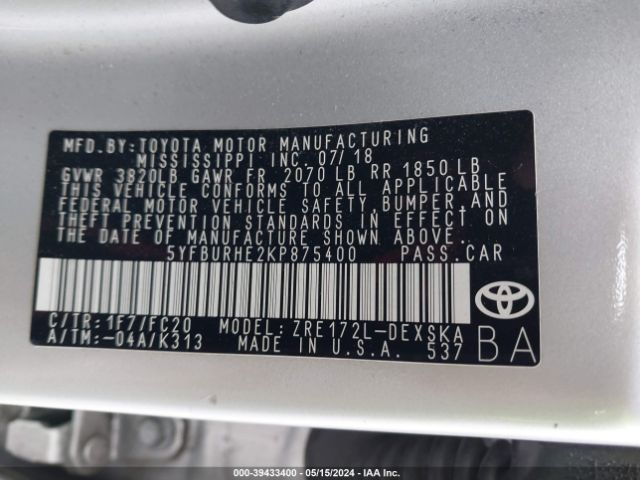 Photo 8 VIN: 5YFBURHE2KP875400 - TOYOTA COROLLA 