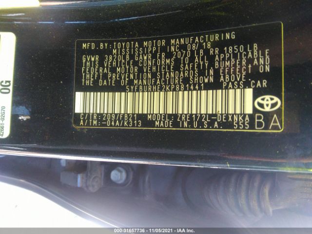 Photo 8 VIN: 5YFBURHE2KP881441 - TOYOTA COROLLA 