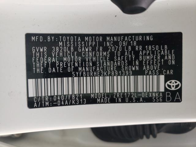 Photo 9 VIN: 5YFBURHE2KP891399 - TOYOTA COROLLA L 