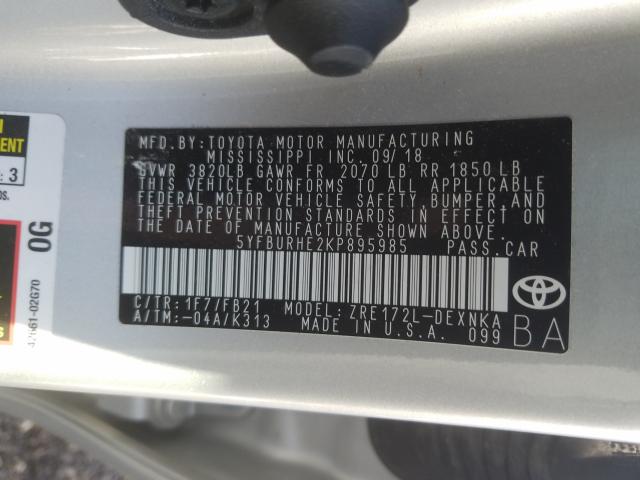 Photo 9 VIN: 5YFBURHE2KP895985 - TOYOTA COROLLA L 