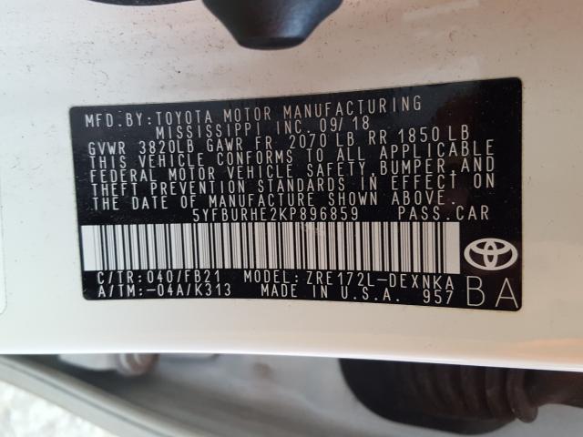 Photo 9 VIN: 5YFBURHE2KP896859 - TOYOTA COROLLA L 